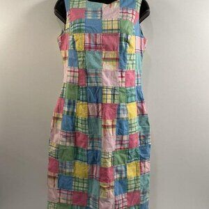 Elegant Madras Cotton Patchwork A-Line Dress